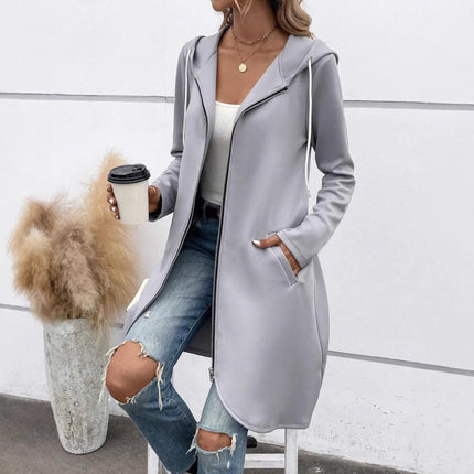 Veste longue a capuche en velours zippé