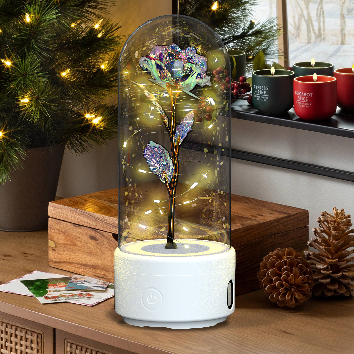 Éternelle Rose LED et haut parleur compatible Bluetooth