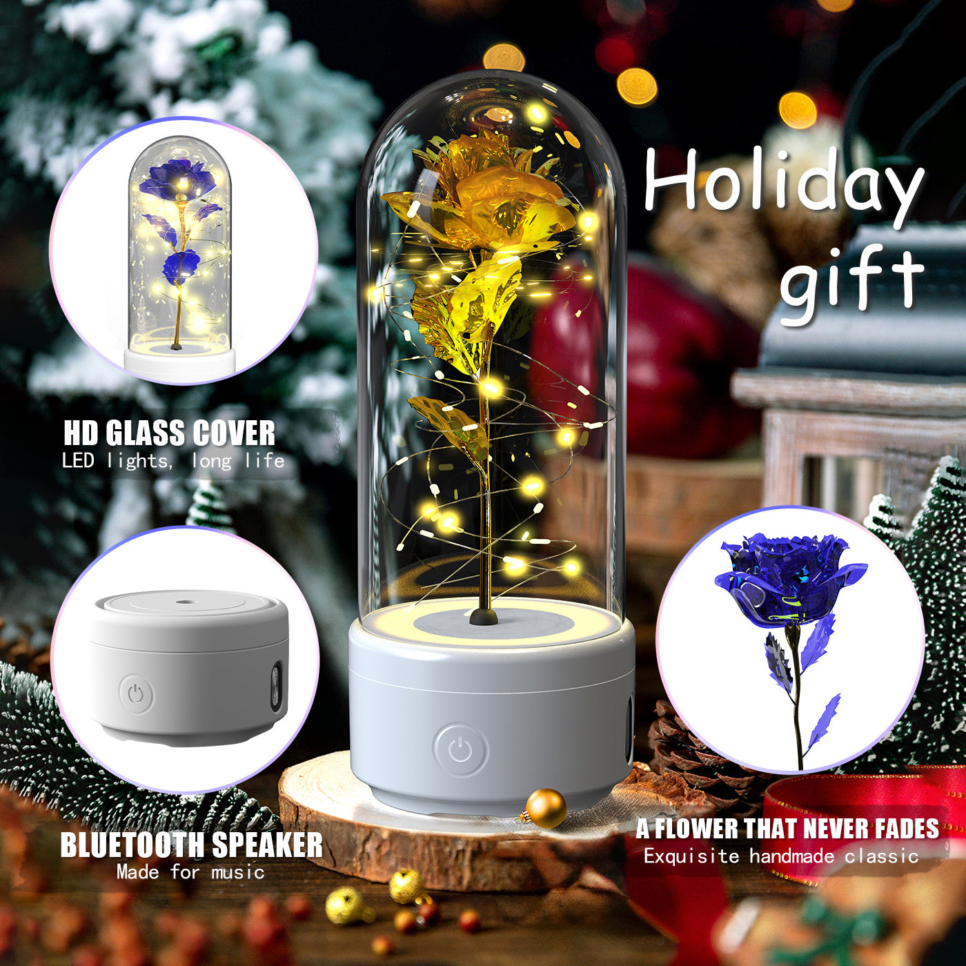 Éternelle Rose LED et haut parleur compatible Bluetooth